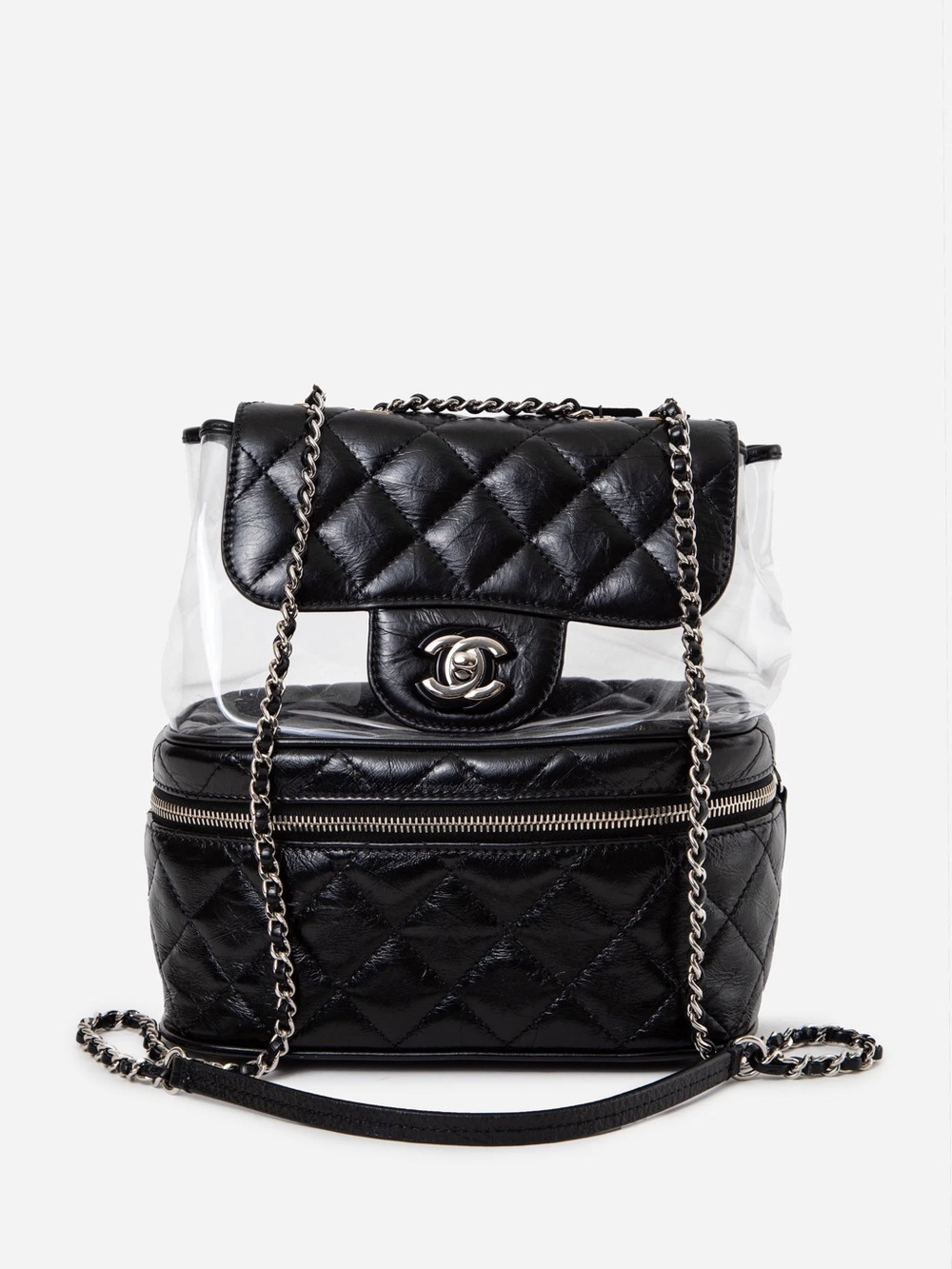 Pre-owned Chanel Black Calfskin PVC Quilted Crossbody